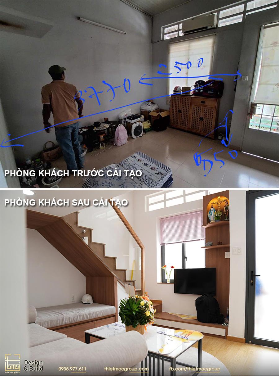 CẢI TẠO CĂN HỘ CHUNG CƯ CŨ QUẬN 3 51 Phòng khách căn hộ chung cư trước và sau cải tạo