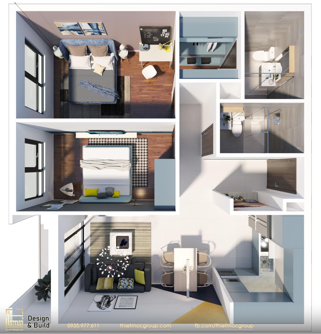 THIẾT KẾ NỘI THẤT CĂN HỘ, CHUNG CƯ 2 PHÒNG NGỦ 21 thiet ke noi that can ho chung cu 10