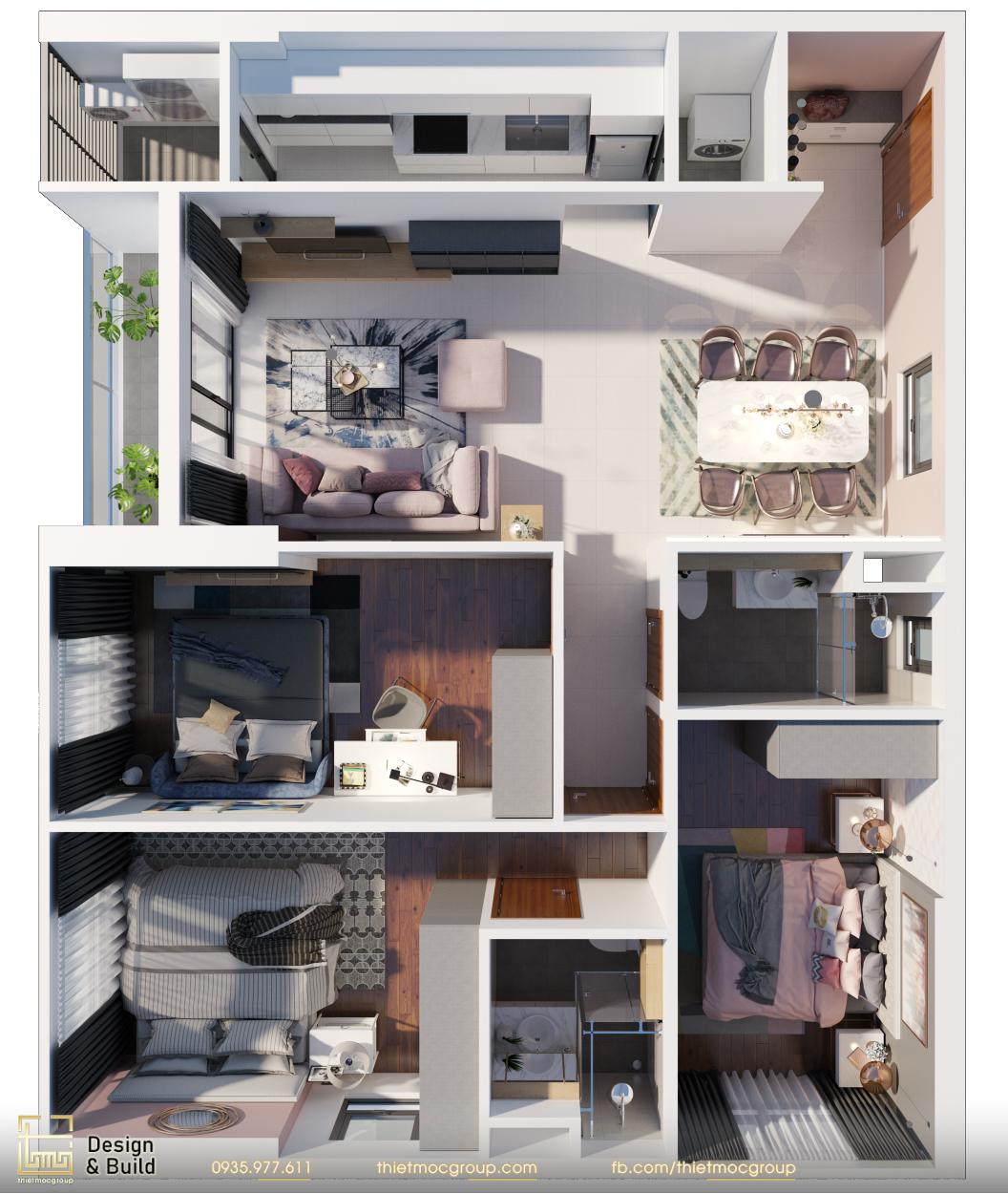 THIẾT KẾ NỘI THẤT CĂN HỘ, CHUNG CƯ 2 PHÒNG NGỦ 17 thiet ke noi that can ho chung cu 14