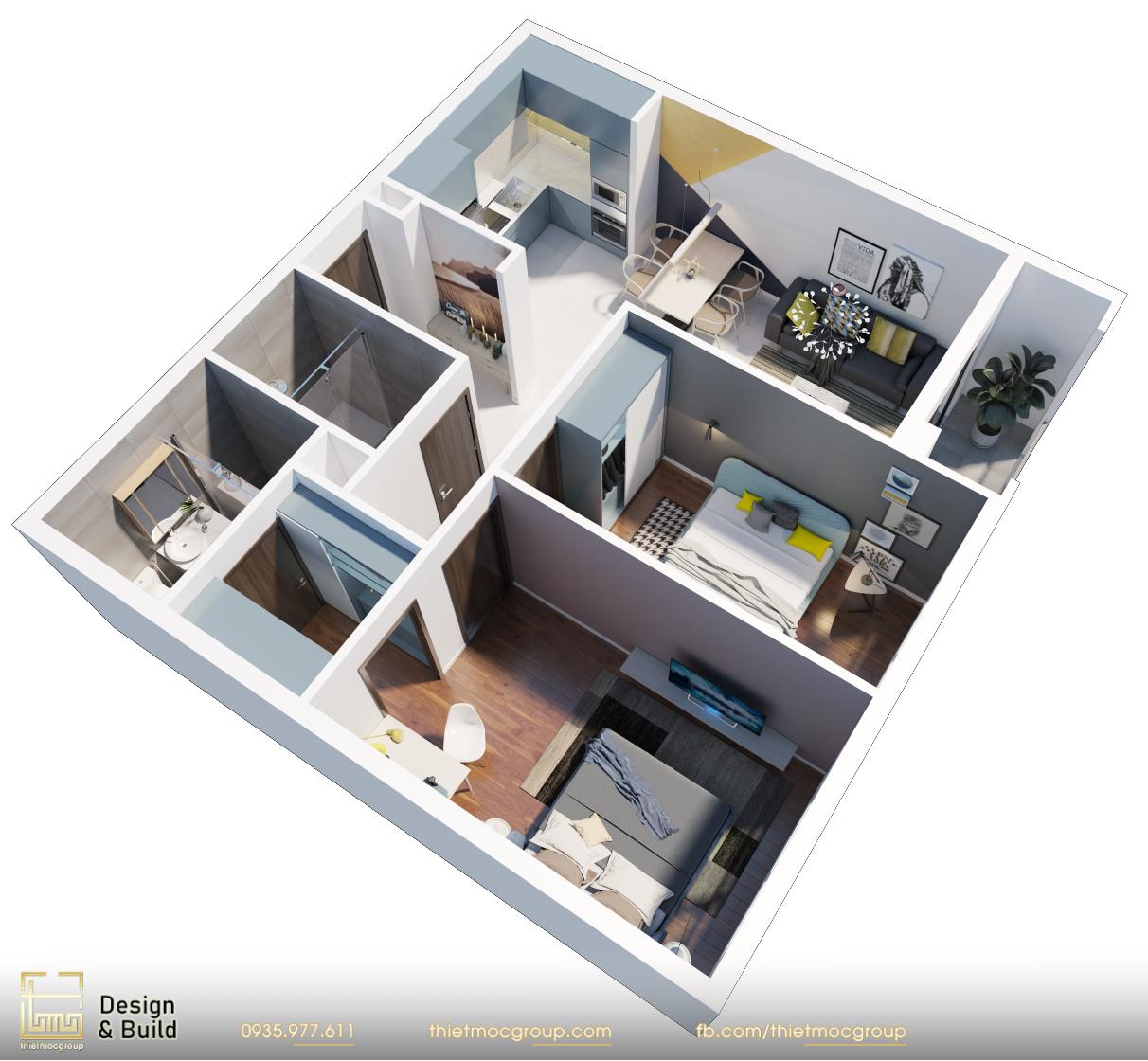 THIẾT KẾ NỘI THẤT CĂN HỘ, CHUNG CƯ 2 PHÒNG NGỦ 22 thiet ke noi that can ho chung cu 9